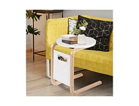 Slickblue Birch Wood Side Table Tv Tray with Storage Bag