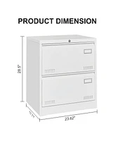 Boyel Living Filing Cabinet Lateral File 2 Drawer with Lock Metal Cabinets Three Office for Legal/Letter/A4/F4