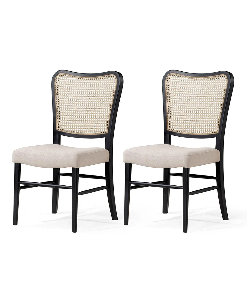 Maven Lane Vera Wooden Dining Chair, Antique Black & Dove Weave Fabric, Set of 2