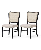 Maven Lane Vera Wooden Dining Chair, Antique Black & Dove Weave Fabric, Set of 2