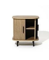 LuxenHome Mid-Century Modern 2-Door Nightstand and End Table with Slatted Slidng Doors