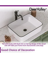 DeerValley 19" White Vitreous China Rectangular Vessel Bathroom Sink with Top Black Trim