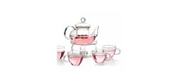 Slickblue 6-Piece Glass Teapot Set with Warmer, Infuser, and 4 Tea Cups for Elegant Brewing