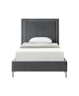 Inspired Home Samuele Velvet Platform Bed Frame and Headboard Set Twin