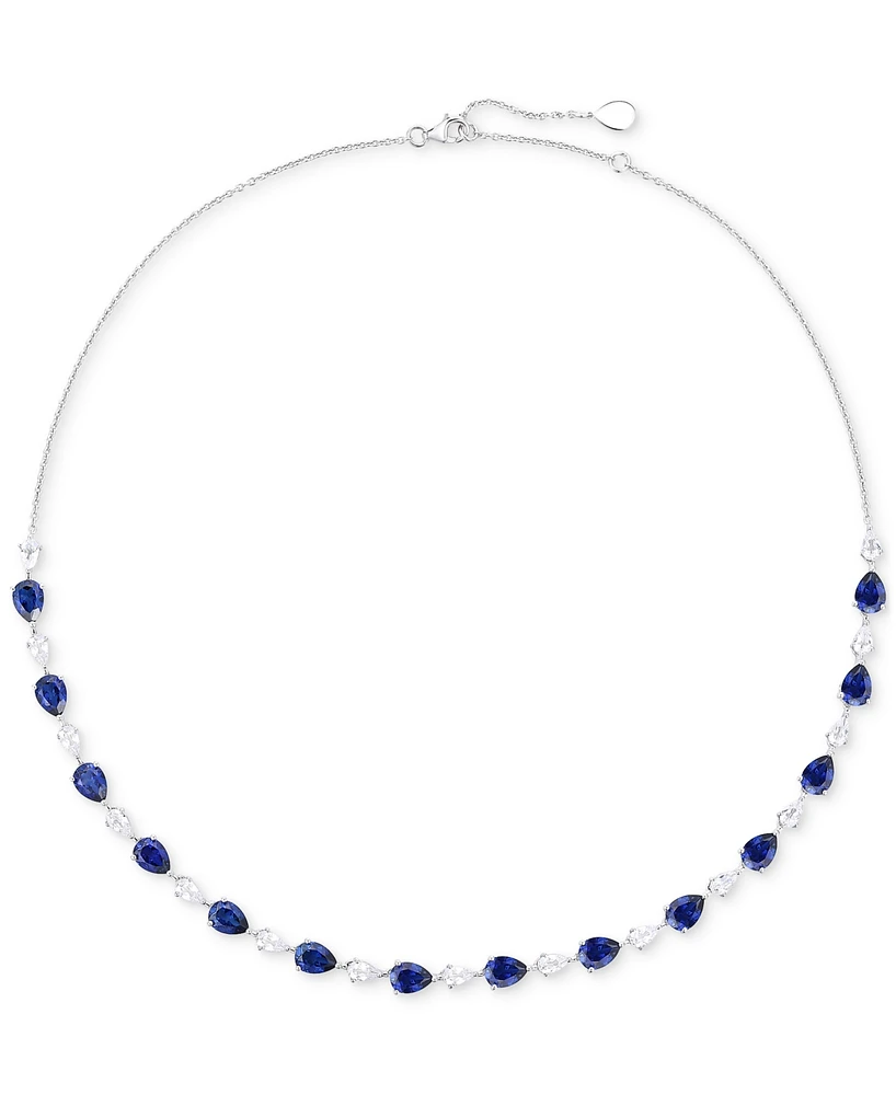 Lab Grown Blue Sapphire (12-1/3 ct. t.w.) & Lab Grown White Sapphire (3-1/2 ct. t.w.) Pear Collar Necklace in Sterling Silver, 16" + 2" extender