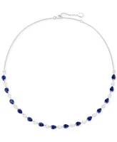 Lab Grown Blue Sapphire (12-1/3 ct. t.w.) & Lab Grown White Sapphire (3-1/2 ct. t.w.) Pear Collar Necklace in Sterling Silver, 16" + 2" extender