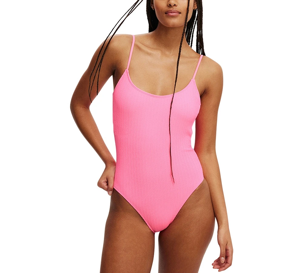 Cotton On Women's Thin-Strap Scoop-Back Cheeky One-Piece Swimsuit