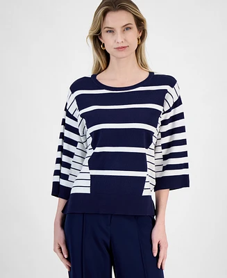 T Tahari Women's Striped 3/4-Sleeve Sweater