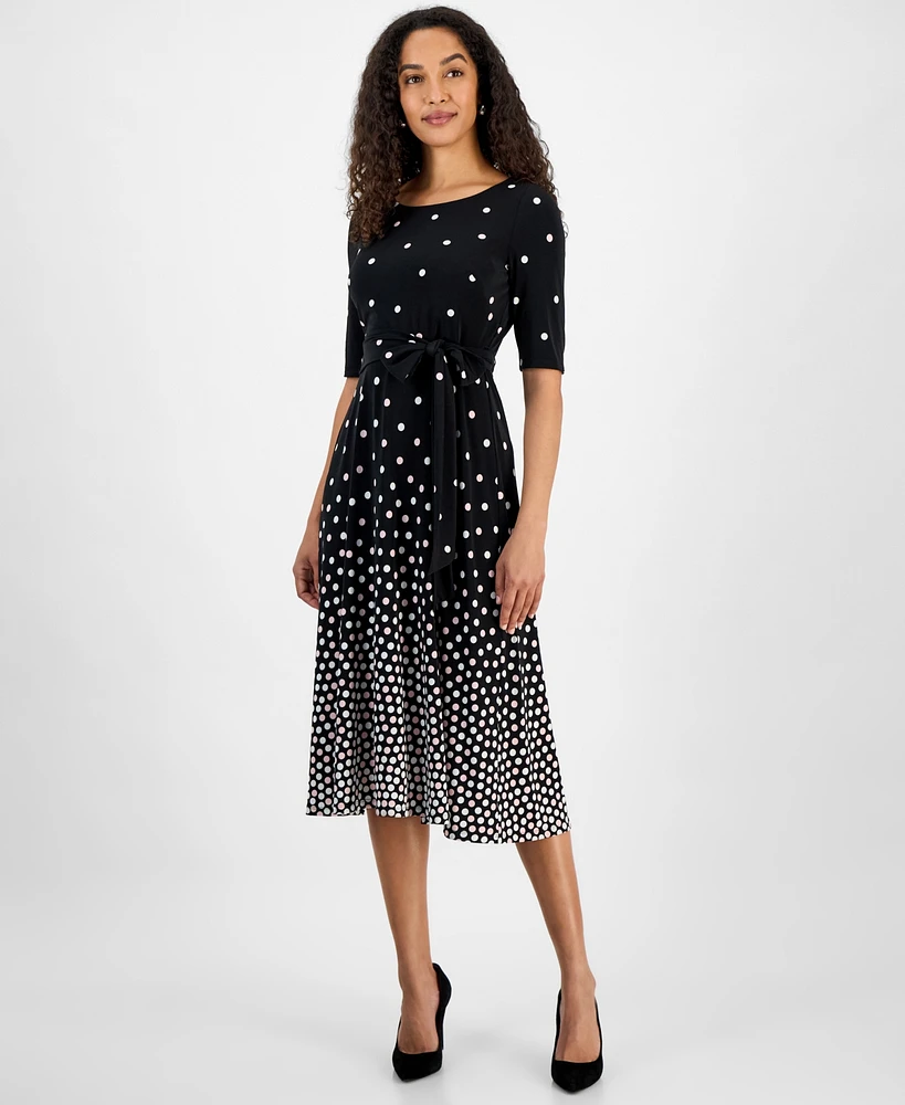 Kasper Women's Graduated Dot-Print 3/4-Sleeve Dress, Regular & Petite