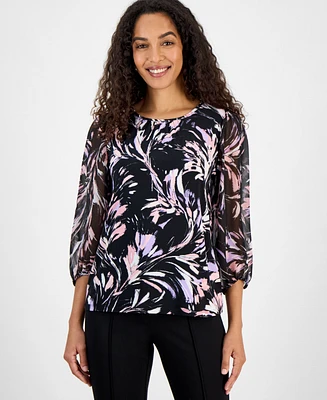 Kasper Women's Printed 3/4-Sleeve Blouson Top, Regular and Petite