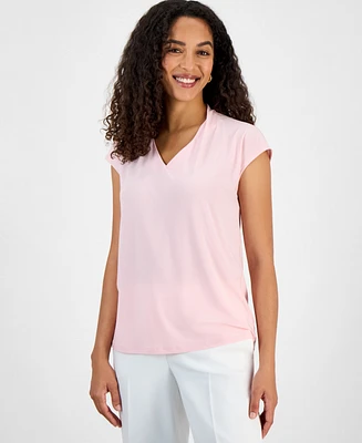 Kasper Women's V-Neck Cap-Sleeve Top, Regular & Petite
