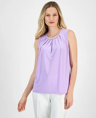 Kasper Women's Bead-Detail Pleated Sleeveless Top, Regular & Petite