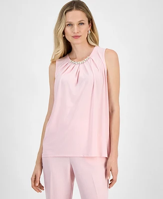 Kasper Women's Bead-Detail Pleated Sleeveless Top, Regular & Petite