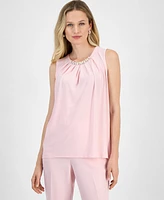 Kasper Women's Bead-Detail Pleated Sleeveless Top, Regular & Petite