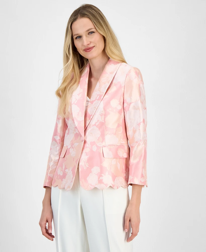 Kasper Women's Jacquard Shawl-Collar Scallop-Hem Jacket, Regular and Petite Sizes