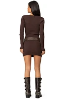 Edikted Womens Ribbed Knit V Neck Mini Dress