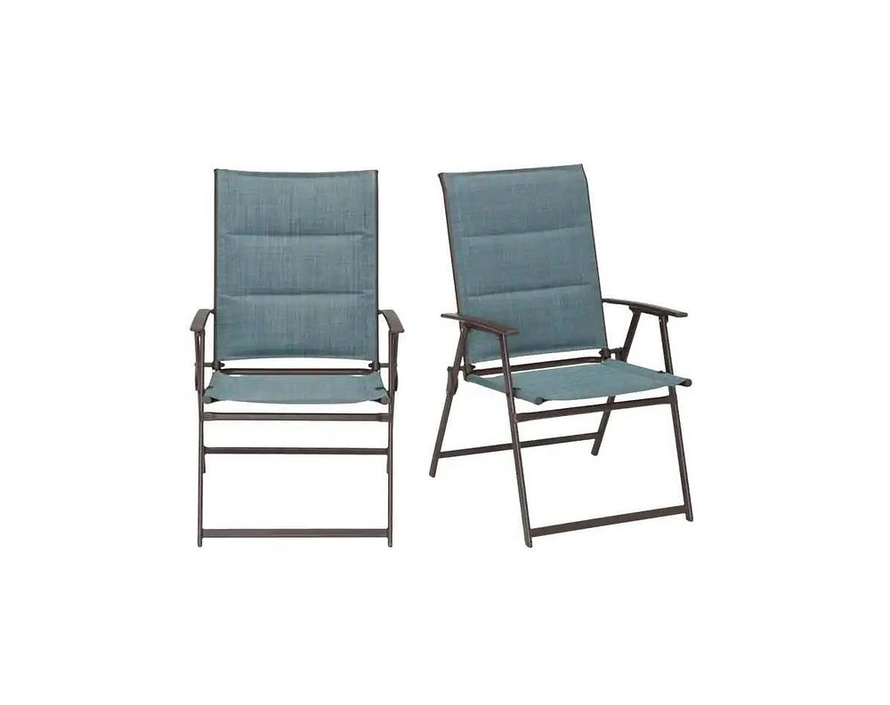 Slickblue Set of 2 - Outdoor Folding Patio Dining Chair with Blue Denim Padded Seat