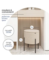 Nestl Boucle Round Ottoman with Hidden Storage – Modern Foot Stool, Makeup Vanity Small Rest