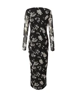 Quiz Women's Mesh Floral Long Sleeve Maxi Dress