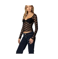 Edikted Womens Mykonos Sheer Lace Top