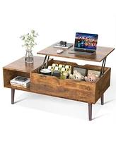 Slickblue Mid-Century Modern Lift-Top Coffee Table Tv Tray Laptop Desk Brown Wood Finish