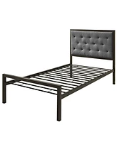 Slickblue Platform Bed with Fabric Button-Tufted Upholstered Headboard for Stylish Bedroom Decor