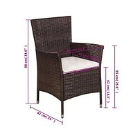 Patio Chair and Stool with Cushions Poly Rattan Brown