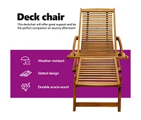 Deck Chair with Footrest Solid Acacia Wood