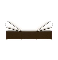 vidaXL Sun Lounger with Cushion and Tea Table Poly Rattan Brown