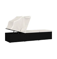 vidaXL Sun Lounger with Canopy and Cushion Poly Rattan Cream White