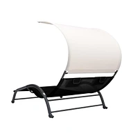 vidaXL Double Sun Lounger with Canopy Textilene