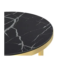 vidaXL Side Table Gold and Black Marble 17.7" Tempered Glass