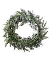 Seasonal 24" Royal Oaks Flocked Fir Wreath, 40 Warm Led Lights