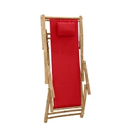 vidaXL Deck Chair Bamboo and Canvas Red