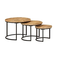 vidaXL Nesting Tables 3 pcs Solid Rough Wood Mango