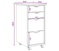 Rolling Cabinet with Drawers Moss White Solid Wood Pine
