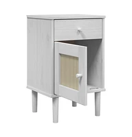 vidaXL Bedside Cabinet Senja Rattan Look White 15.7"x13.8"x25.6" Solid Wood Pine