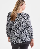 Style & Co Plus Printed V-Neck Top, Exclusively at Macy's