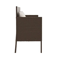 vidaXL Patio Bench with Cushions Brown Poly Rattan
