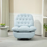 360 Swivel Recliner Adjustable Chair Chenille Glider Swivel Reclining Sofa Chair with Black Metal Round Base - Blue