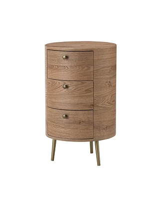 Hulala Home Cavinato Contemporary 26'' Tall Drum 3 - Drawer End Table with Metal Legs
