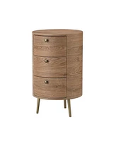 Hulala Home Cavinato Contemporary 26'' Tall Drum 3 - Drawer End Table with Metal Legs