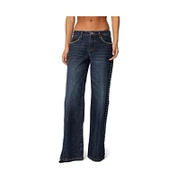 Edikted Womens Stassie Studded Low Rise Jeans