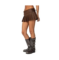 Edikted Womens Faux Leather Pleated Mini Skort