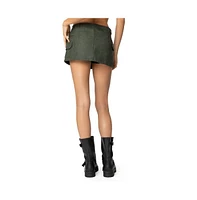 Edikted Womens Faux Leather Cargo Micro Skort