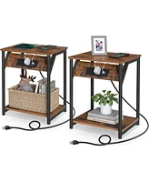 Slickblue Set of 2 - Nightstand End Tables Charging Station with 2 Usb ports