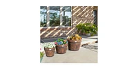 Slickblue Set of 3 Outdoor Wooden Barrel Planter Pots with Handles