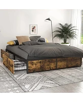 Slickblue Wood Platform Bed Frame with 4 Storage Drawers for Bedroom Organization and Comfort