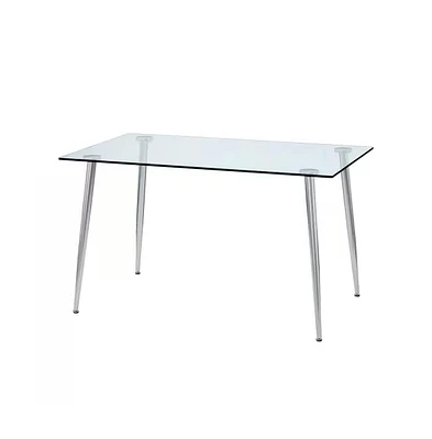 Slickblue Glass Top Dining Table with Silver Metal Legs for Contemporary Dining Spaces