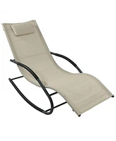 Slickblue Modern Rocking Chaise Lounger Patio Chair with Pillow for Outdoor Relaxation